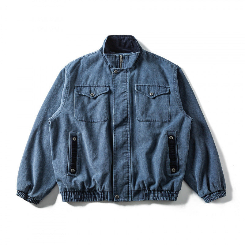 Męska boxy canvas Blouson kurtka z Cord Trim, stójką i elastycznym dołem