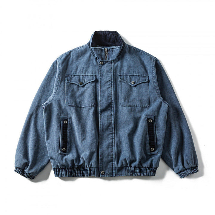 Męska boxy canvas Blouson kurtka z Cord Trim, stójką i elastycznym dołem