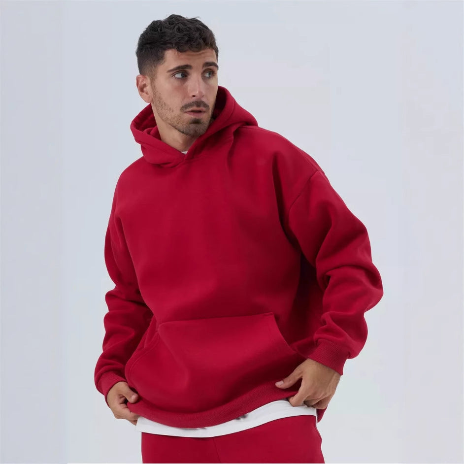 Męska heavy polar boxy bluza z kapturem z deep shoulder drop reinforced kaptur i kieszeń kangurka