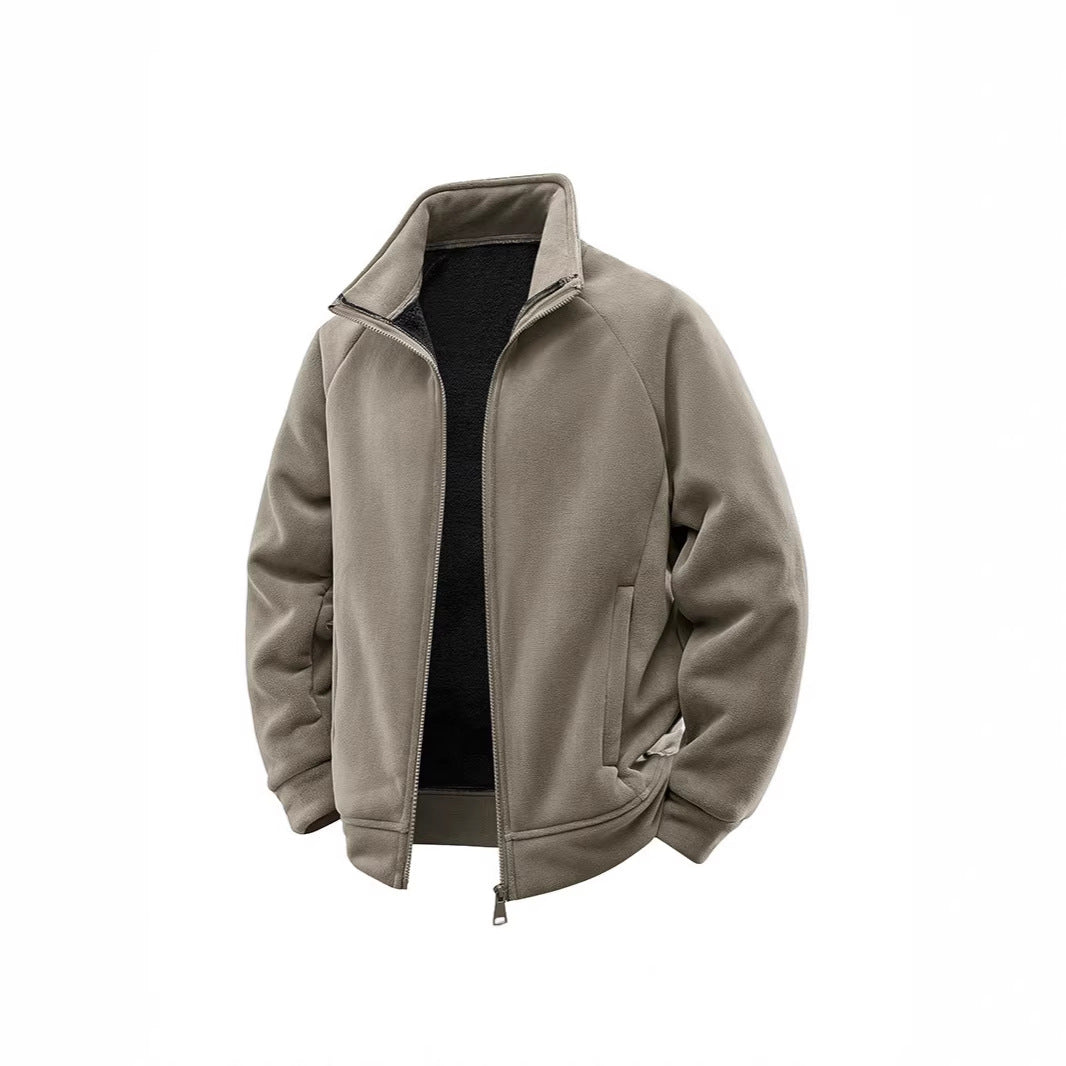 Męska fleece termiczny kurtka z double-warstwa teddy wner lwwg i wysoki stójką