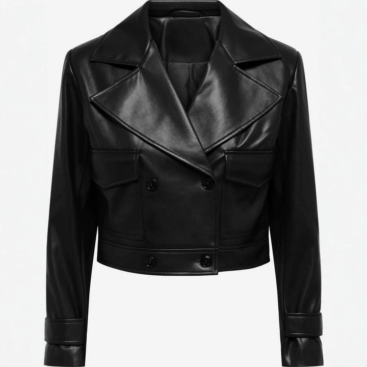 Damska krótka dwurzędna leather kurtka z wide lapels Lumaza