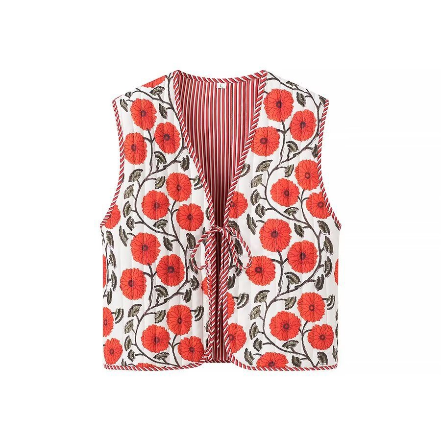 Damska Patchwork kamizelka z Tie Band i V-Neck Lumaza