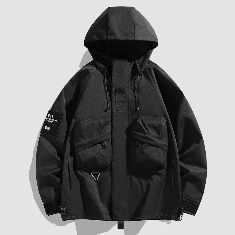 Męska Oversize utility parka z kapturem, Multi-kieszeniami &amp; wodoodporny funkcjonalne membrana