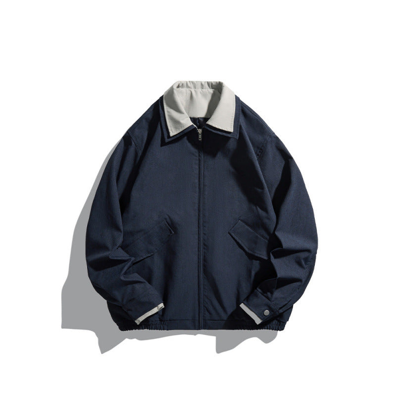 Męska krótki-Cut canvas Blouson kurtka w roboczy wygląd z Contrastwg koszula kołnierzem