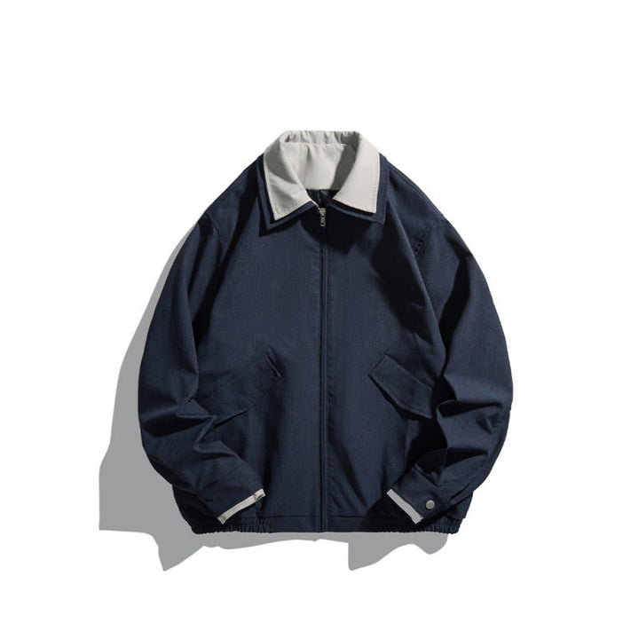 Męska krótki-Cut canvas Blouson kurtka w roboczy wygląd z Contrastwg koszula kołnierzem