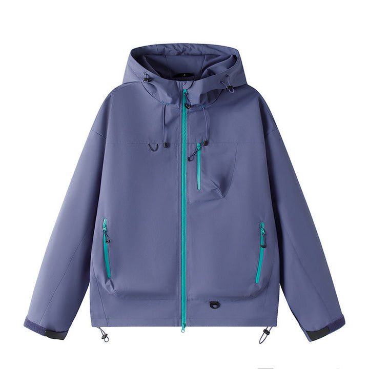 Męska lekka Tech softshell kurtka z kapturem, regulowany dół i kontrastowy zamkiems