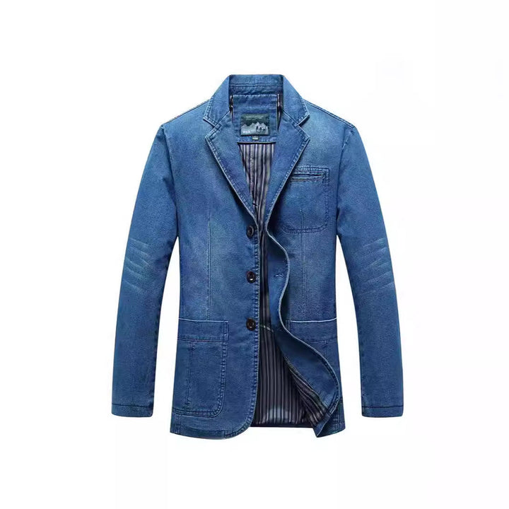 Męska denim marynarka w loose fit z lapel kołnierzem i naszywanymi kieszeniami