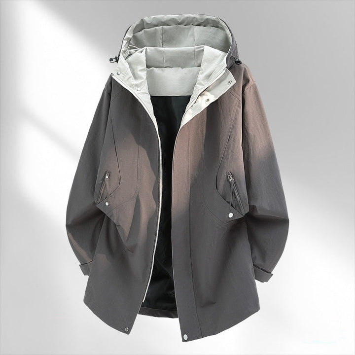 Kurtka męska z kapturem - z dwukierunkowym zamkiem o swobodnym kroju na sezon przejściowy