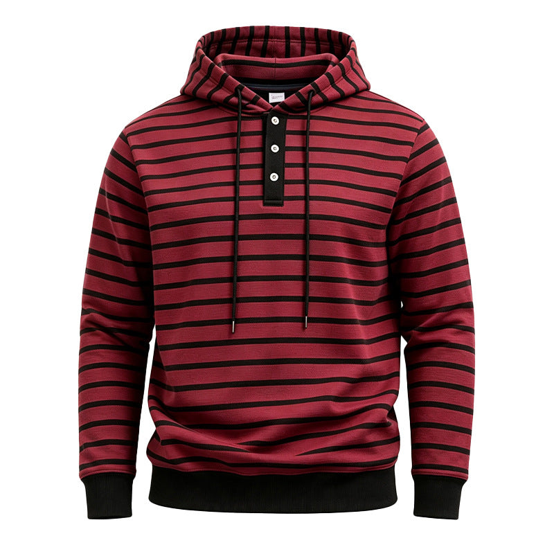 Męskie Striped Bluza z kapturem z Henley Listwa, Ściągacz i Prążkowane mankiety