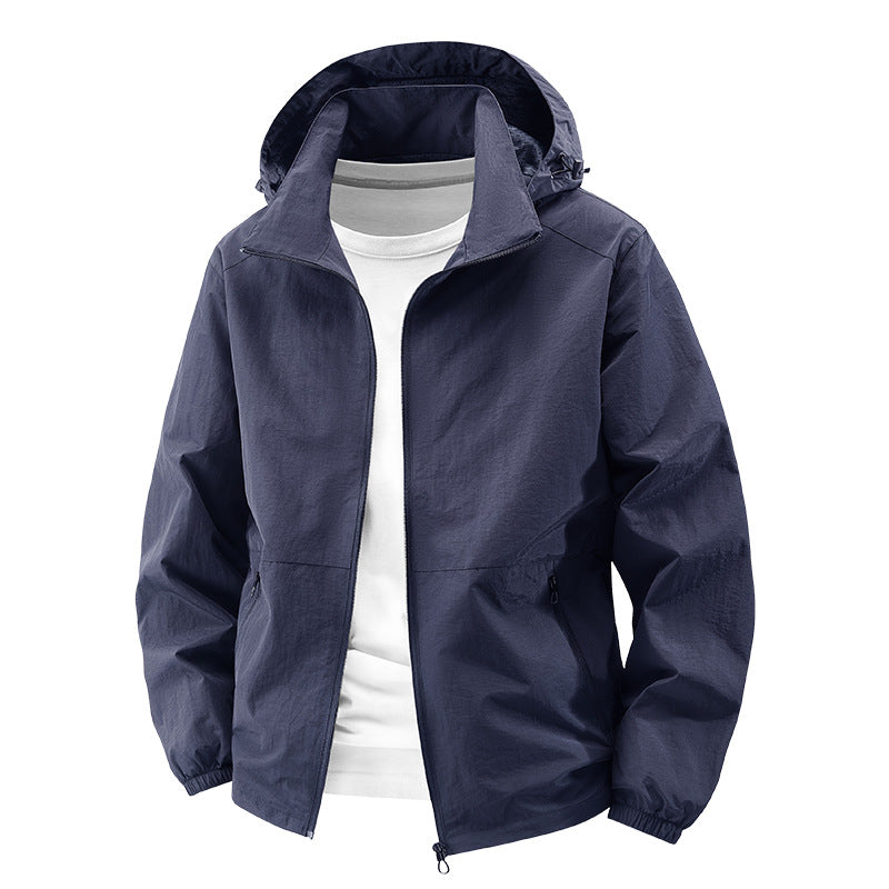 Męska packable wiatroszczelna softshell kurtka z kapturem z regulowany kaptur