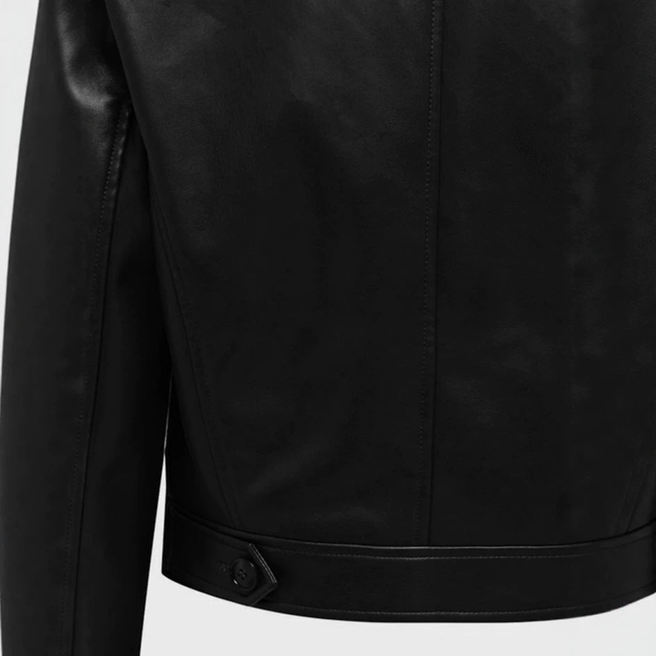 Damska krótka dwurzędna leather kurtka z wide lapels Lumaza