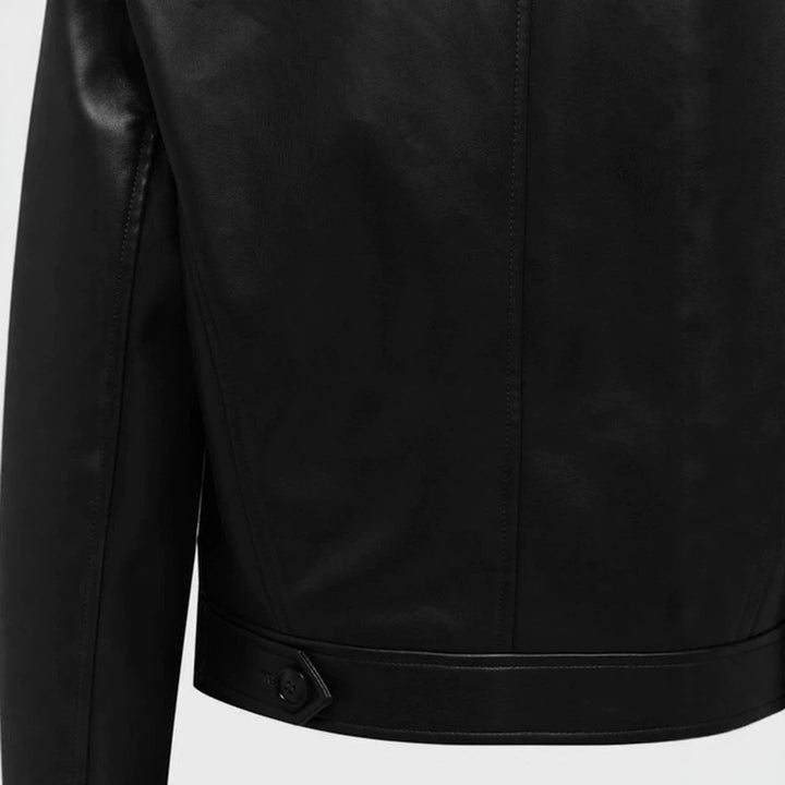 Damska krótka dwurzędna leather kurtka z wide lapels Lumaza