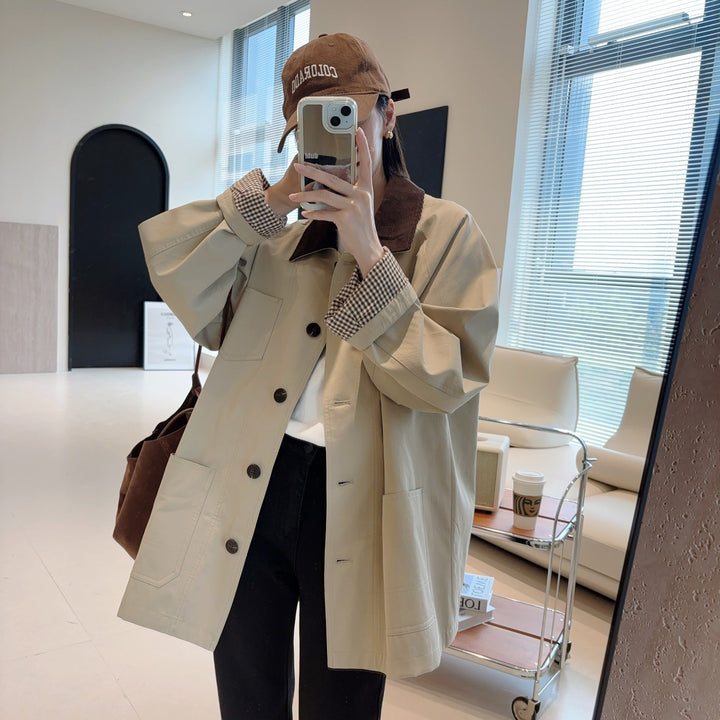 Damska Fashionable oversize kurtka z Contrasting kołnierzem Lumaza