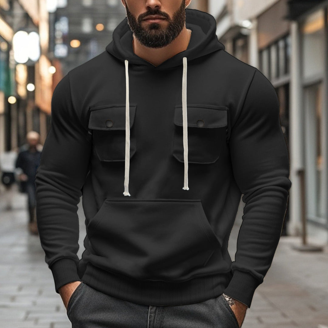 Męska sportowa bluza z kapturem z patch kieszenie z klapkami, kieszeń kangurka, i narrow Dół