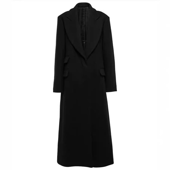 Damska Floor-Length długaline Single-dwurzędna mieszanka wełny płaszcz z Distinctive na ramiona Design Lumaza