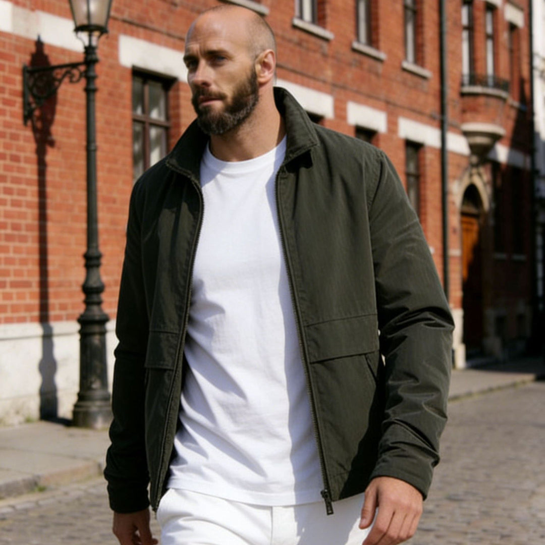 Męski Lekki Utility Blouson Kurtka z Koszula Kołnierz i Naszywany Flap Kieszenie