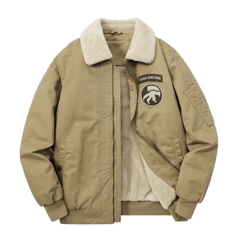 Męski Fleece-Lined Flight Kurtka Blouson z Sherpa Kołnierz i Naszywany Szczegóły