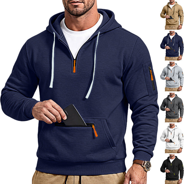 Męska sportowa bluza z kapturem z half zamek i zippered kieszeń kangurka