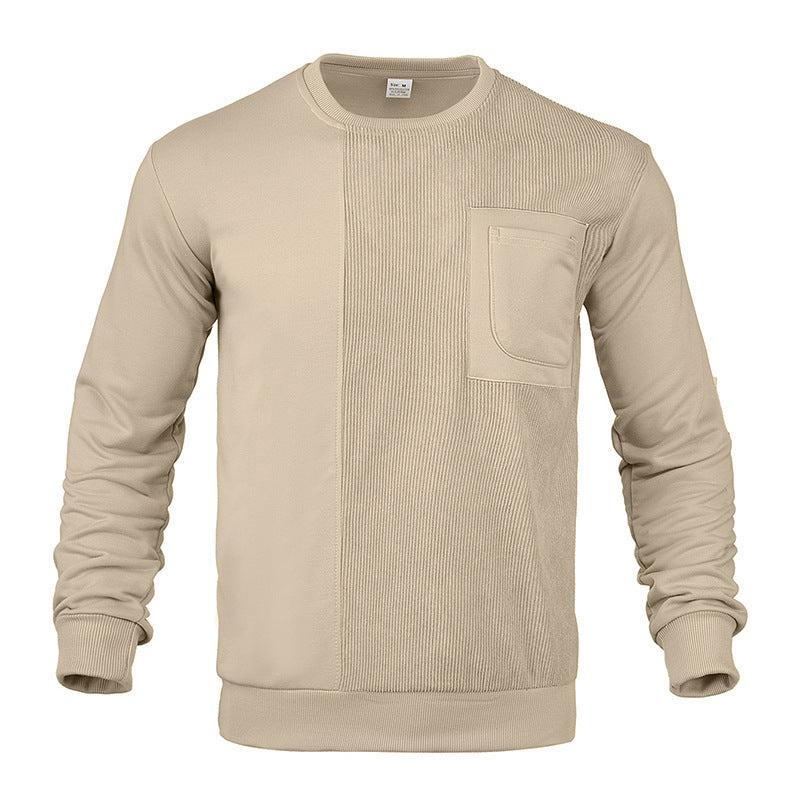 Męska strukturalny okrągły dekolt bluza z klatka piersiowa kieszeń i asymmetrical rib panel