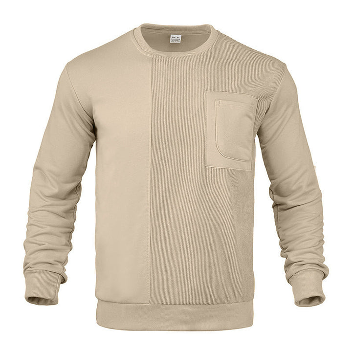 Męska strukturalny okrągły dekolt bluza z klatka piersiowa kieszeń i asymmetrical rib panel