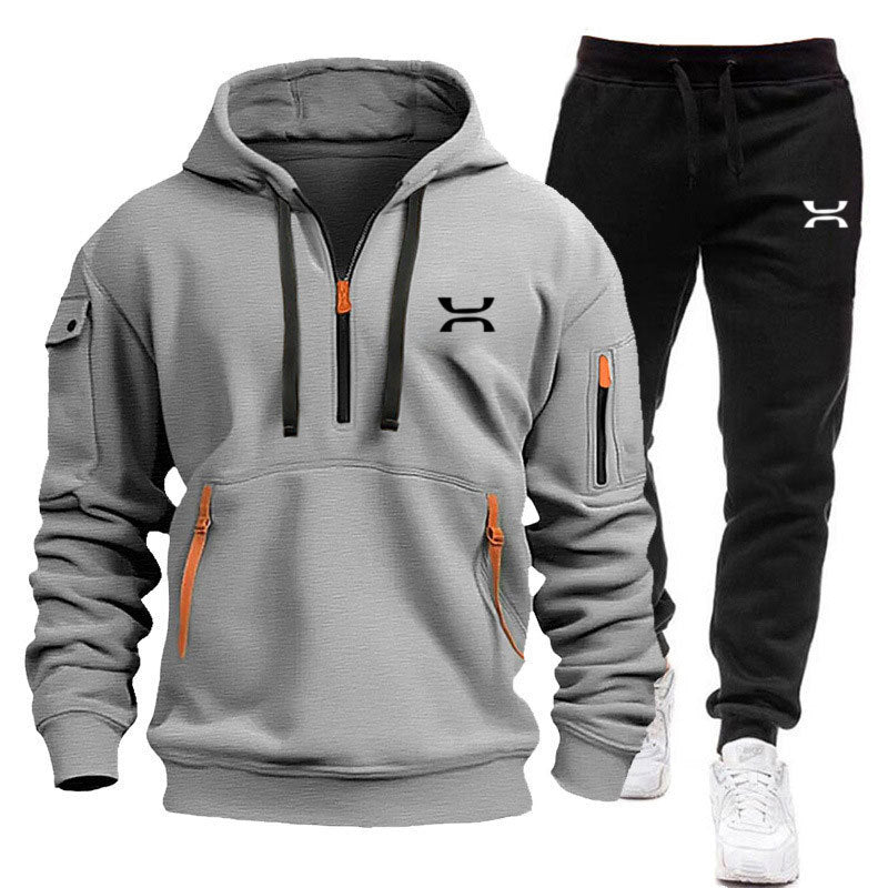 Męska Sportowa Bluza z kapturem i Tracksuit Set z Funkcjonalny Kieszenie i Sportowa Krój