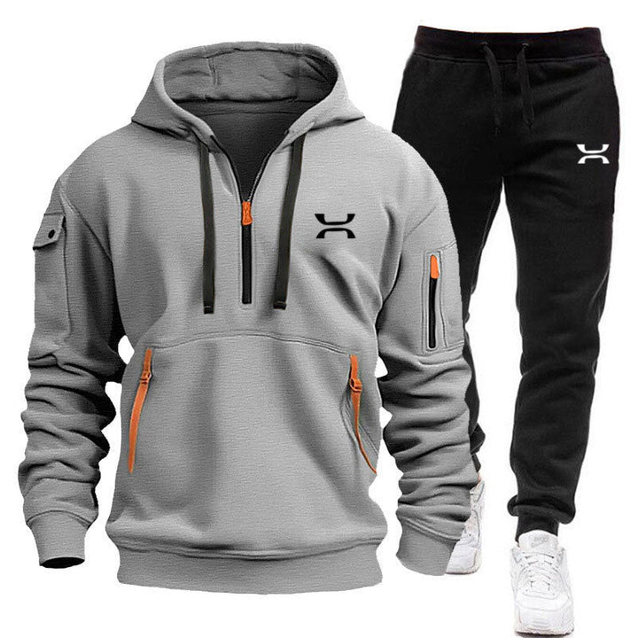 Męska Sportowa Bluza z kapturem i Tracksuit Set z Funkcjonalny Kieszenie i Sportowa Krój
