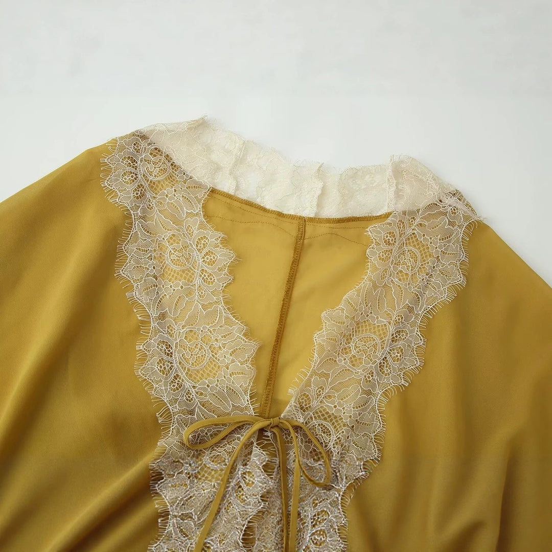 Damska lekka Chiffon kimono z Lace Trim i wiązanym paskiem Lumaza