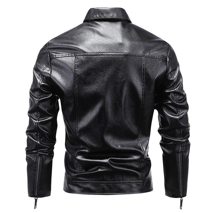 Męski dopasowany krój Imitacja skóry Blouson w Retro Aviator Stylizacja z Koszula Kołnierz