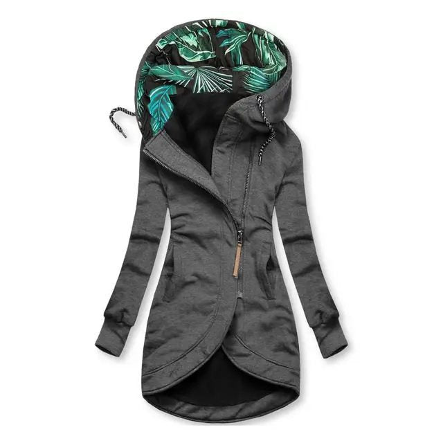Damska z kapturem parka z asymmetric przodem zamkiem błyskawicznym i pikowana tropical lining hood Lumaza