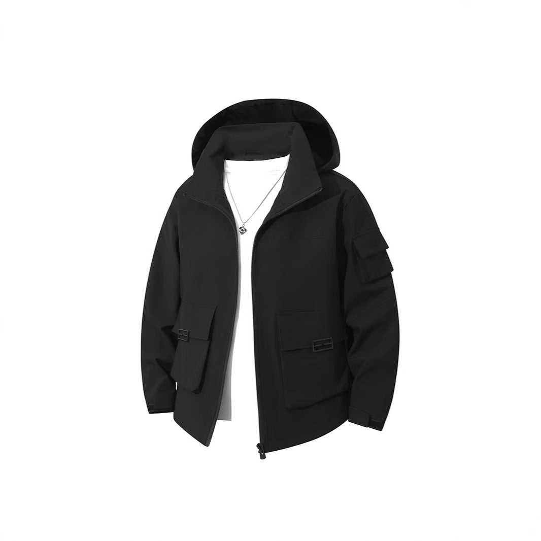 Męska Technical utility kapturemed kurtka z Multiple kieszeniami z patkami i Wwd-Resistant softshell