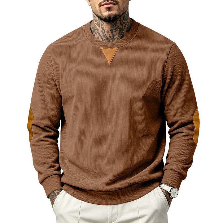 Męska Prążkowany Bluza z Skóra Wygląd Elbow Patches i Triangle Aplikacja