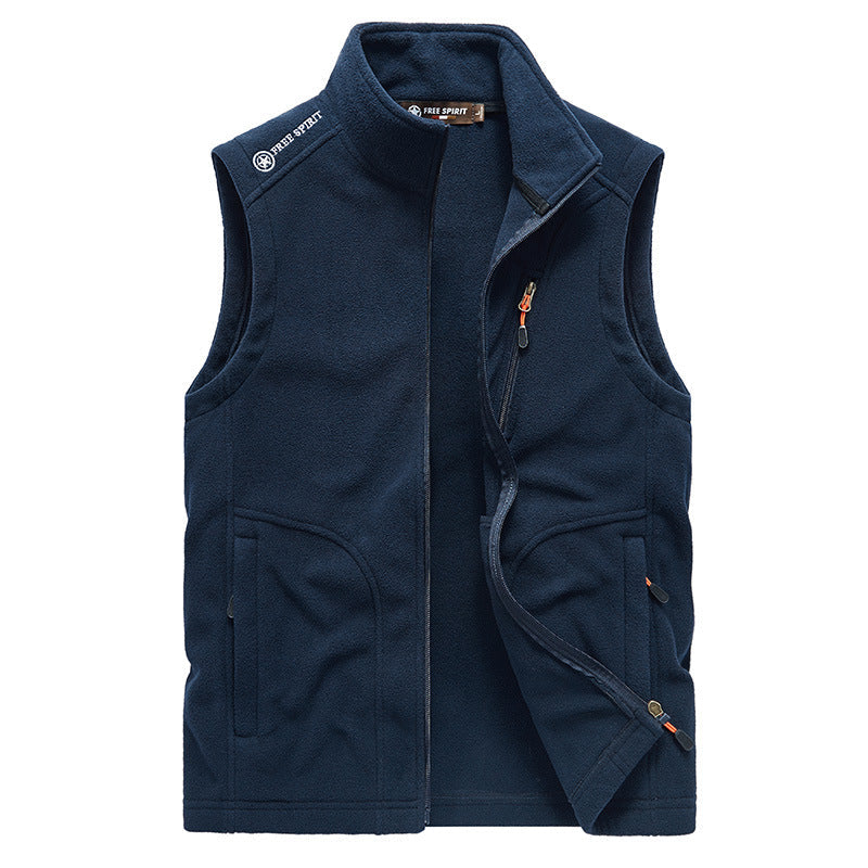Męski polar kamizelka z high standing kołnierz, zippered kieszenie, i oddychający microfleece