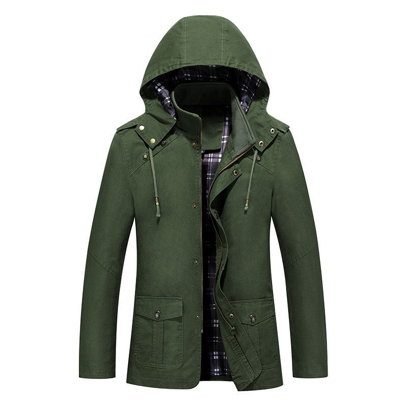 Męska Lekka Z kapturem Parka z W kratę Podszewka i Multi-Functional Kieszenie
