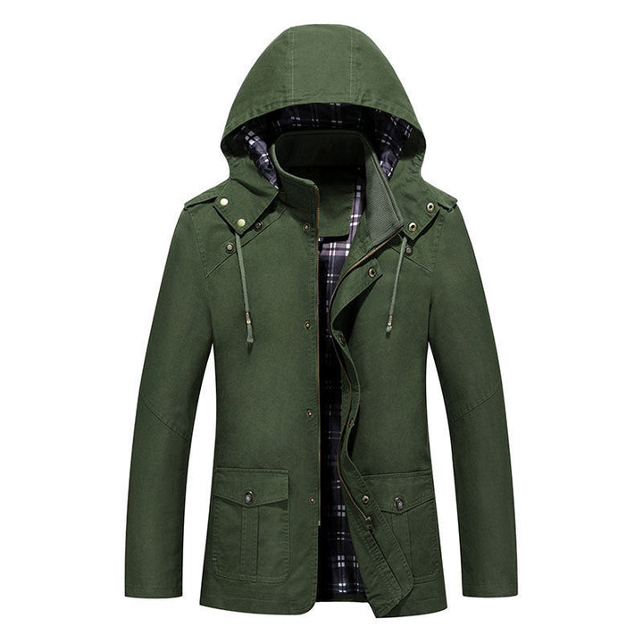 Męska Lekka Z kapturem Parka z W kratę Podszewka i Multi-Functional Kieszenie