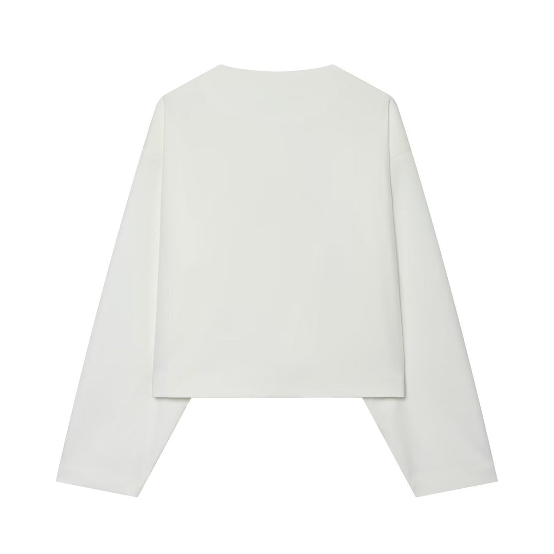 Damska krótka boxy kurtka z Decorative guzikami i Round Neckline Lumaza