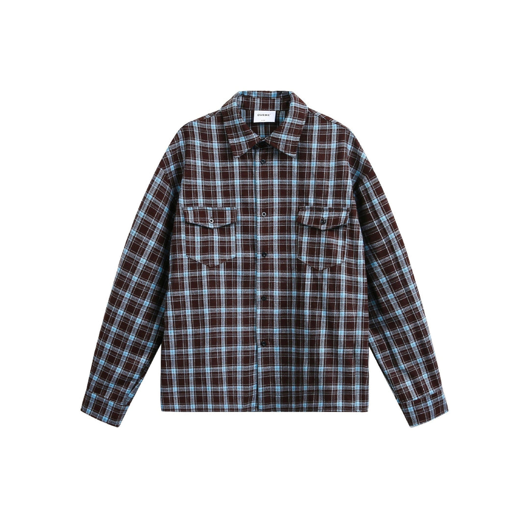 Męska Checkered Flannel kurtka koszulowa z Sewn-On kieszeniami na piersi