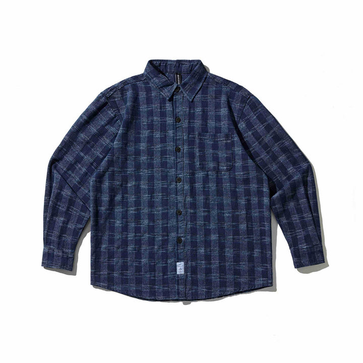 Męska w kratę denim kurtka koszulowa z rounded dół