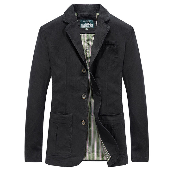 Męski codzienny płótno blazer w styl roboczy z kieszenie z klapami i striped podszewka