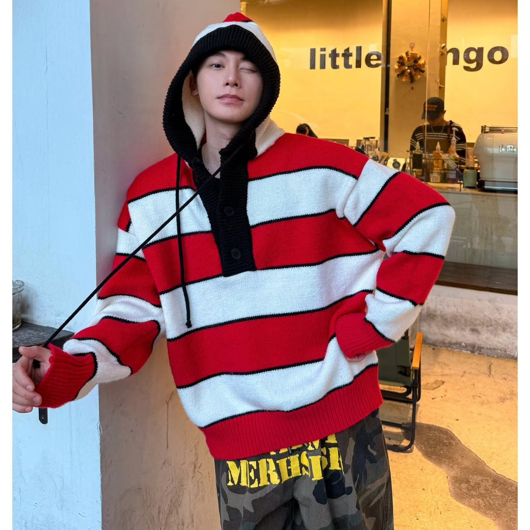 Męska Moda Bluza z kapturem Sweter z Striped Fason