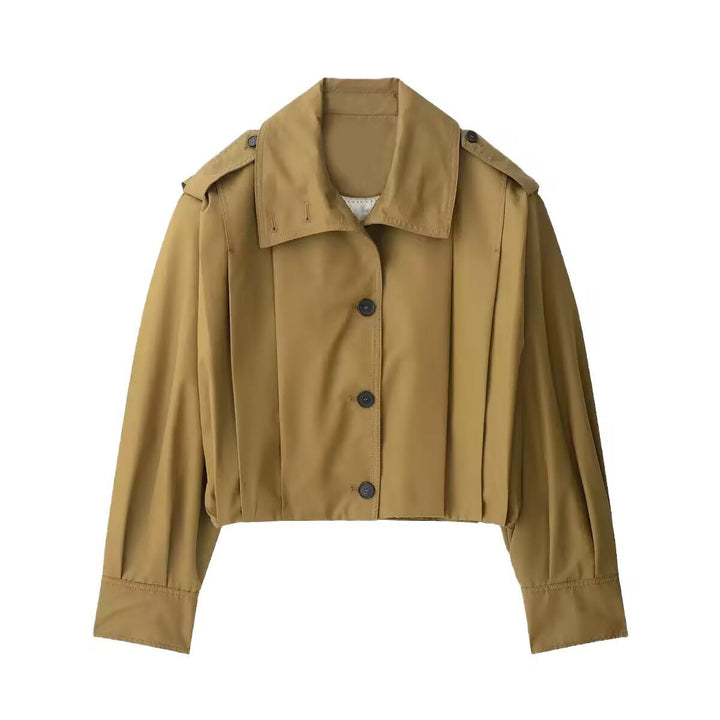 Damska krótka Trench Blouson kurtka z Pleats i Epaulettes Lumaza