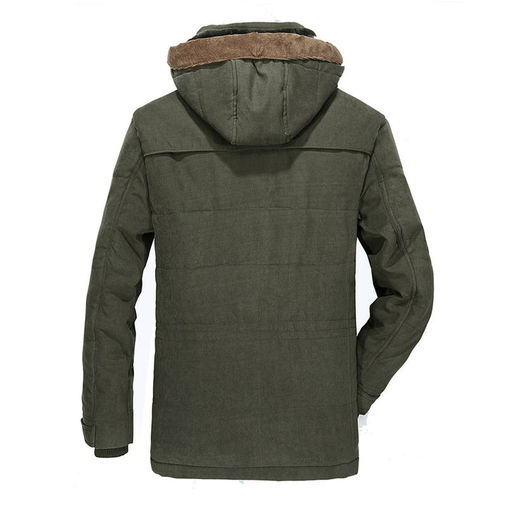 Parka męska z funkcjonalnymi detalami, ze sztruksowym kołnierzem - z płótna na chłodne dni