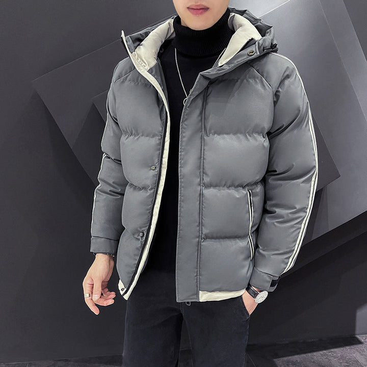 Męski Sporty Pikowany Parka z Kaptur, Kontrastowy Trim i Rękaw Paski