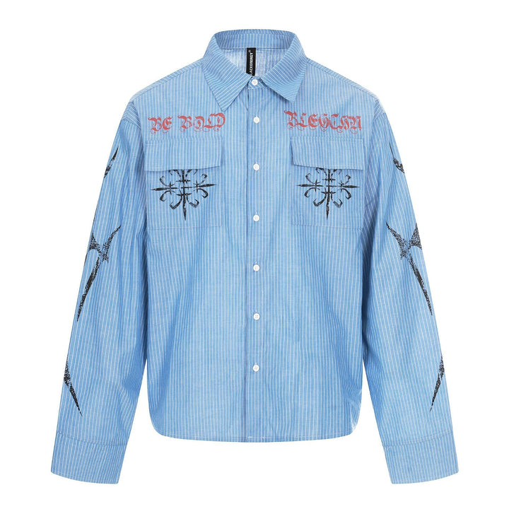 Unisex Oversize Kurtka koszulowa z Patch Kieszenie na piersi i Ozdobny Print Detale