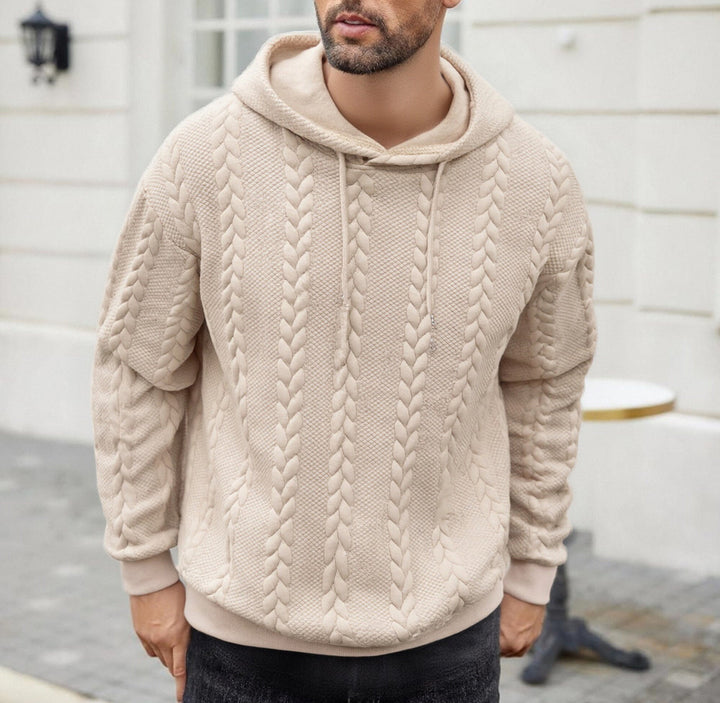 Męska strukturalny bluza z kapturem bluza z cable dzianina relief, ściągacz i kieszeń kangurka