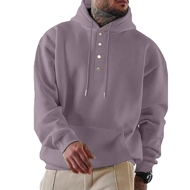 Męska bluza z kapturem z Henley Listwa guzikowa i kieszeń kangurka EB
