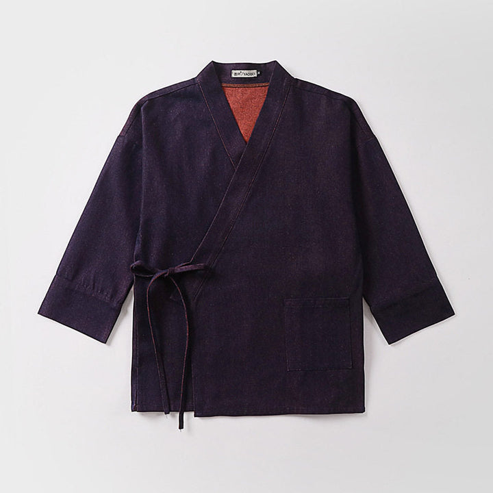 Unisex lekka kopertowa kimono kurtka made of len z bawełną Blend z kontrastowy Trim i wiązanym paskiem Lumaza