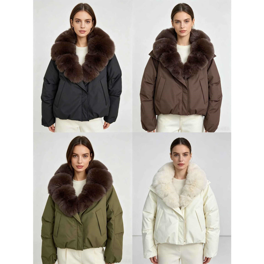 Damska krótka parka z extra voluminous fur kołnierzem i windproof termiczna lining Lumaza