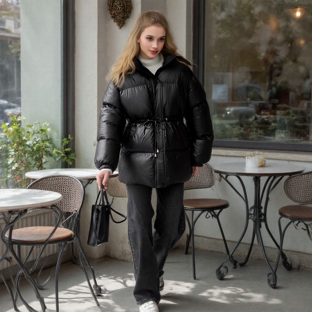 Damska taliowana pikowana kurtka in Down Look z ściągaczem i Hood Lumaza