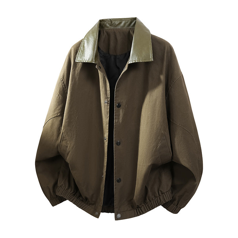 Męski Oversize Coach Kurtka z Shiny Kołnierz, Ukryty Snap Placket, i Elastic Dół