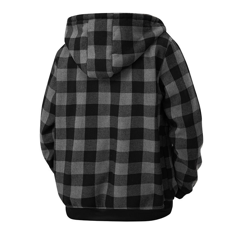 Męska checkered teddy polar kurtka z kapturem z Sherpa Podszewka i zamek